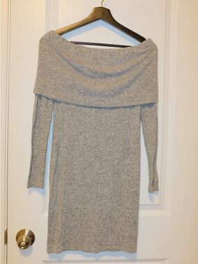 Cozy Off-Shoulder Knit Dress - Light Heather Gray